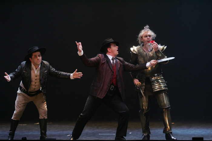  Acte I, Andrej Debevec (Rodriguez), Matjaž Stopinšek (Juan), Konstantin Gorny (Don Quichotte), Jules Massenet, "Don Quichotte", Ljubljana 2007